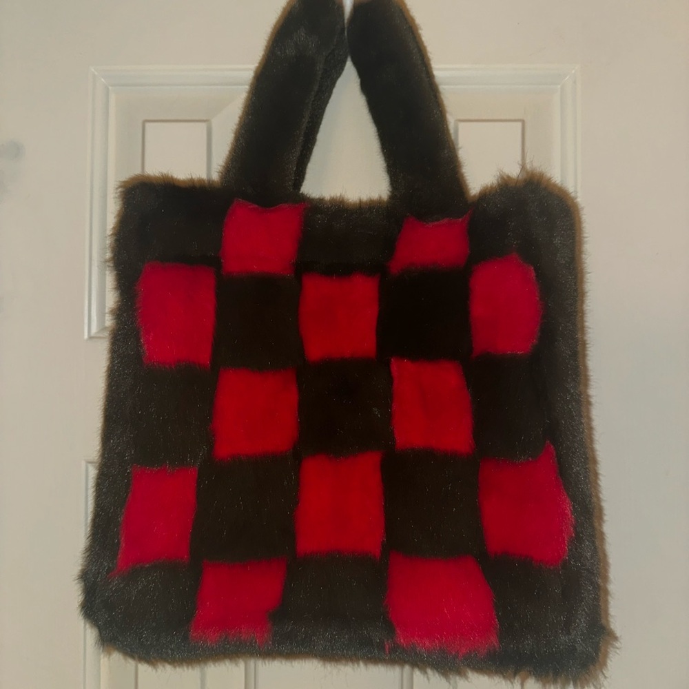 Jayley Red and Brown Fur Tote Bag